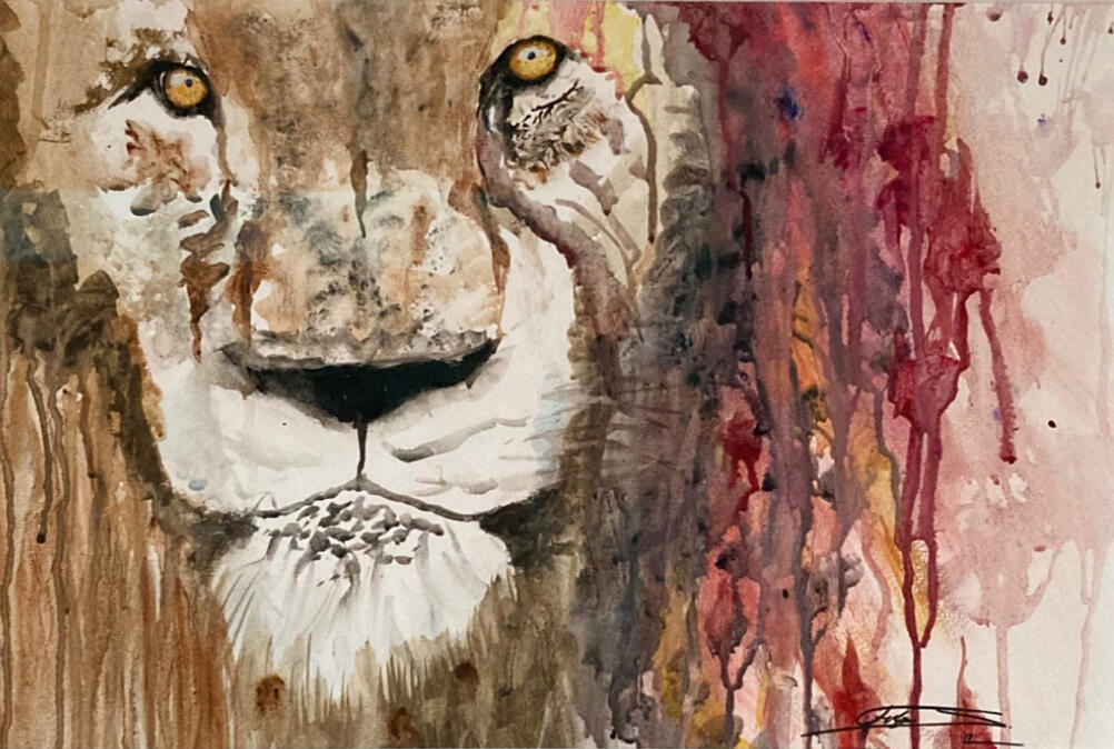 Lion of Judah, Blood of the Lamb - Symbolic Expressionism · Watercolor on paper, A symbolic exploration of the strength and mercy of God.