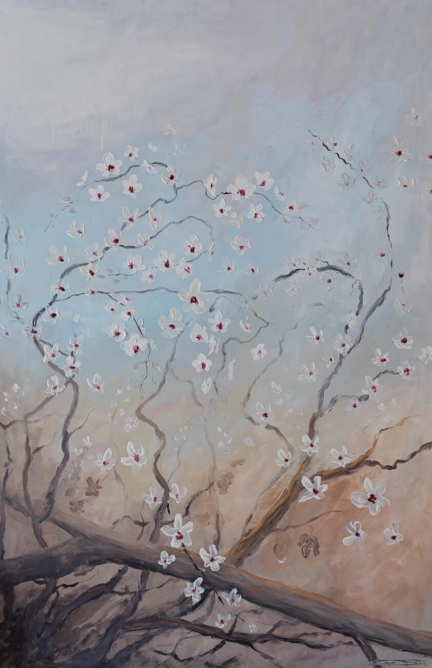 Contemporary Figurative · Oil on canvas, A symbolic painting. Orchids appear impossibly put together, yet they are rugged plants that thrive despite difficult environments.