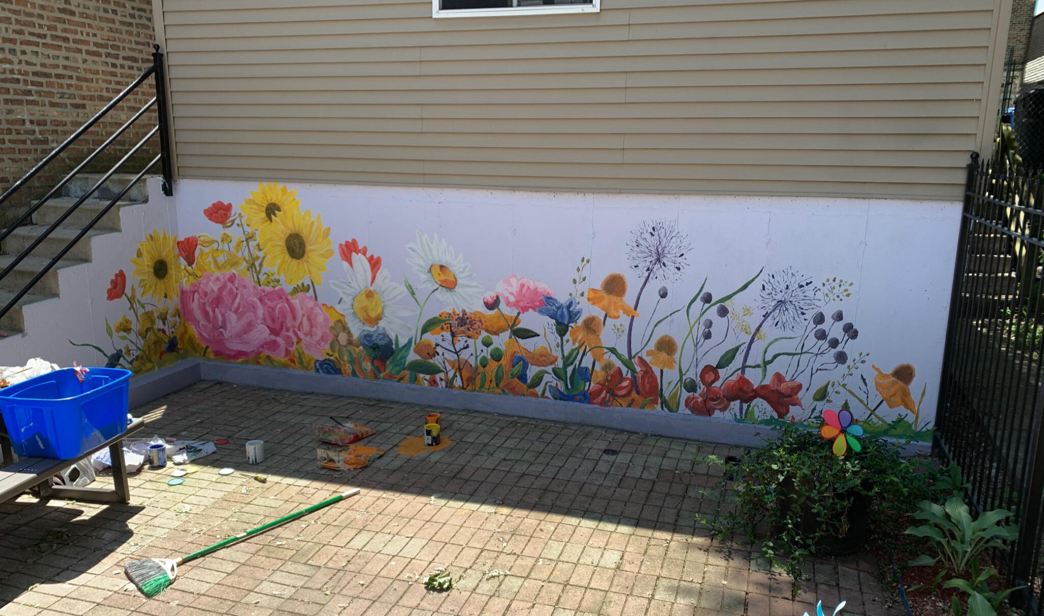 Large-Scale Botanical Mural · Exterior mural paint, A large-scale floral mural commissioned for a private residence in Chicago, approximately 150 square feet.