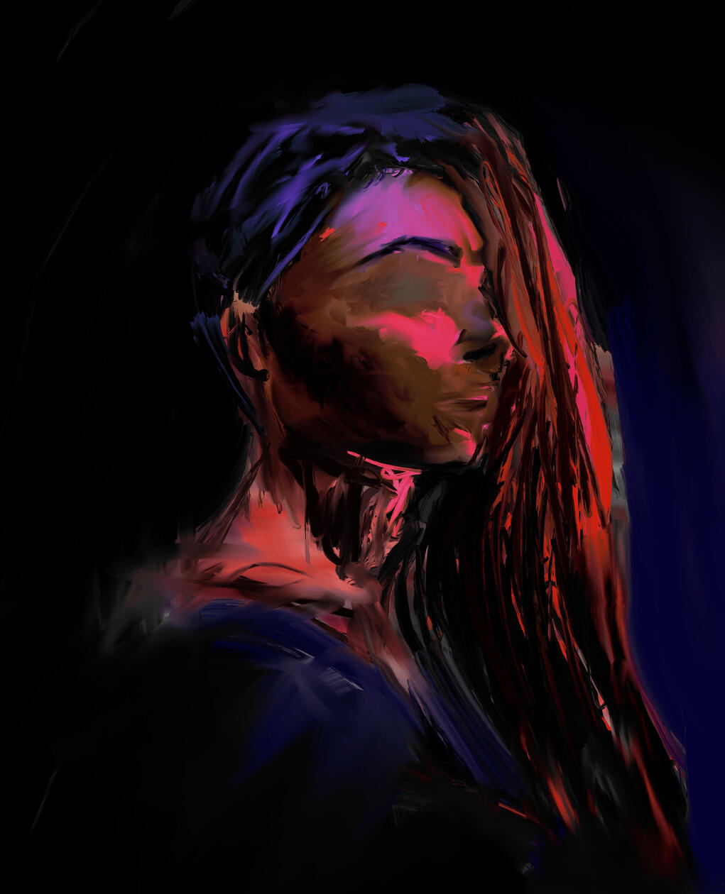 Expressionist Portraiture · Digital painting, A lighting study exploring intense, saturated color.