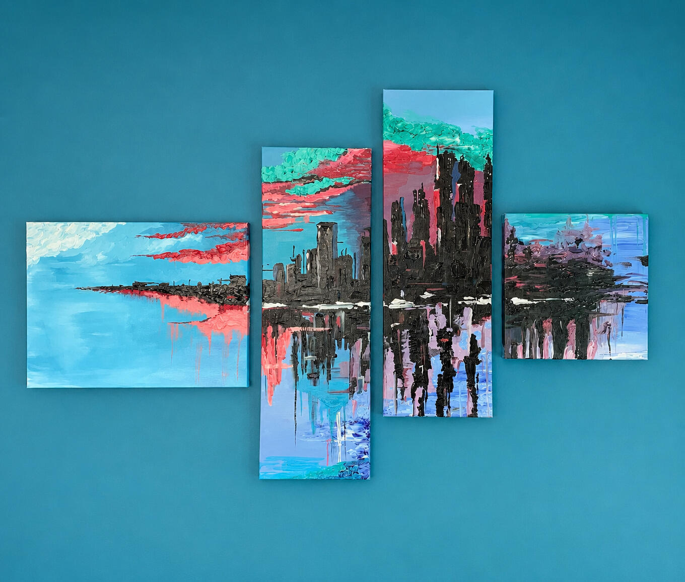 Contemporary Abstract Cityscape · Acrylic on canvas, This painting is special to me because it was my second attempt at painting. It still hangs in my childhood bedroom.